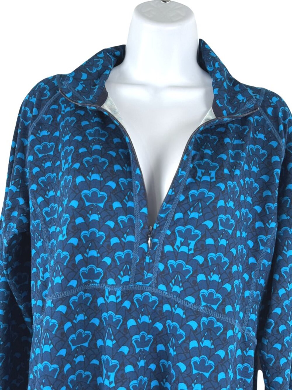 Title Nine Getaway Dress Large Blue Printed 1/2 Zip Long Sleeve Athletic DR-1936 - Picture 3 of 10